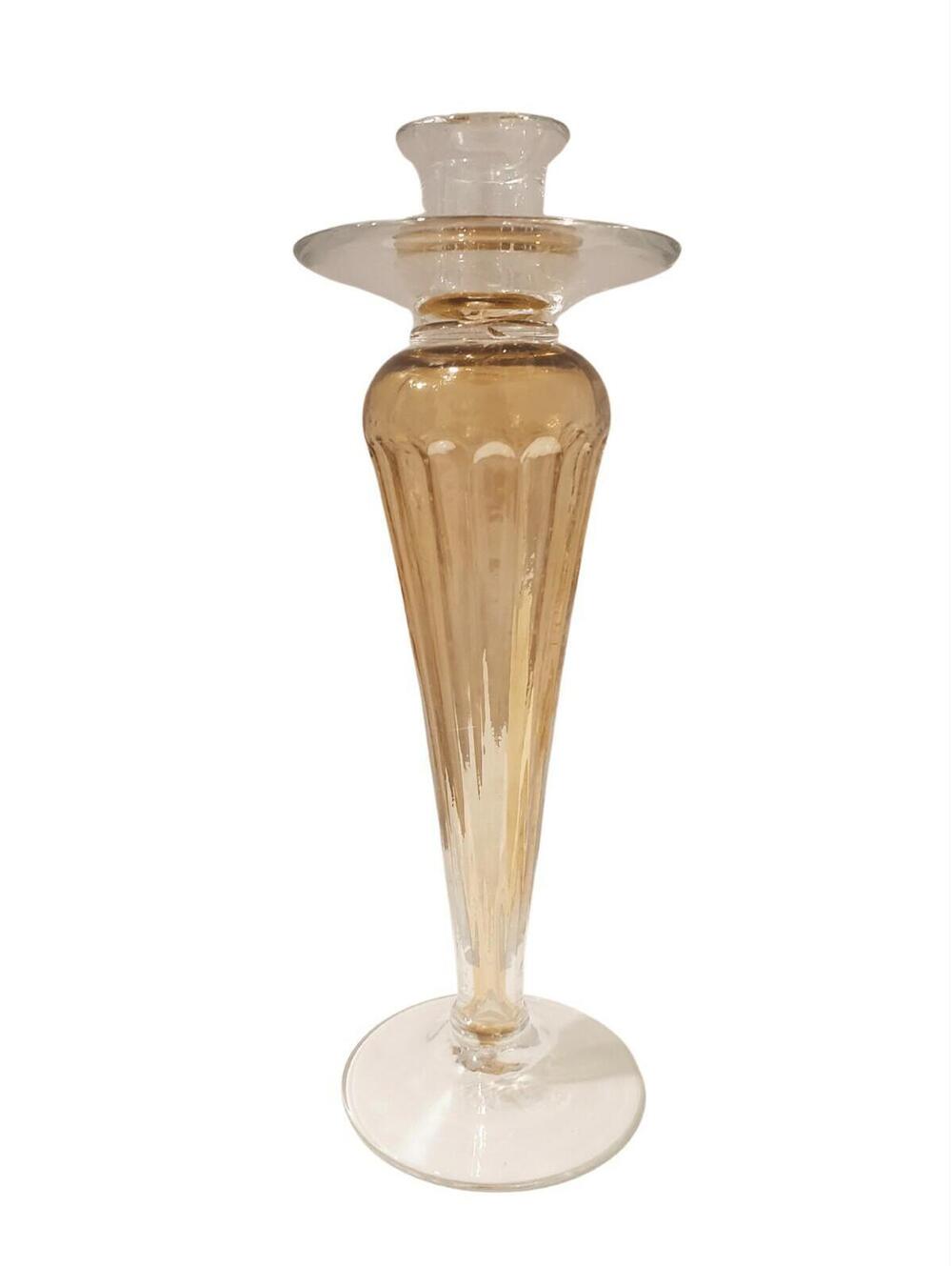 Tall Hand Blown Orange Translucent Candlestick Holder